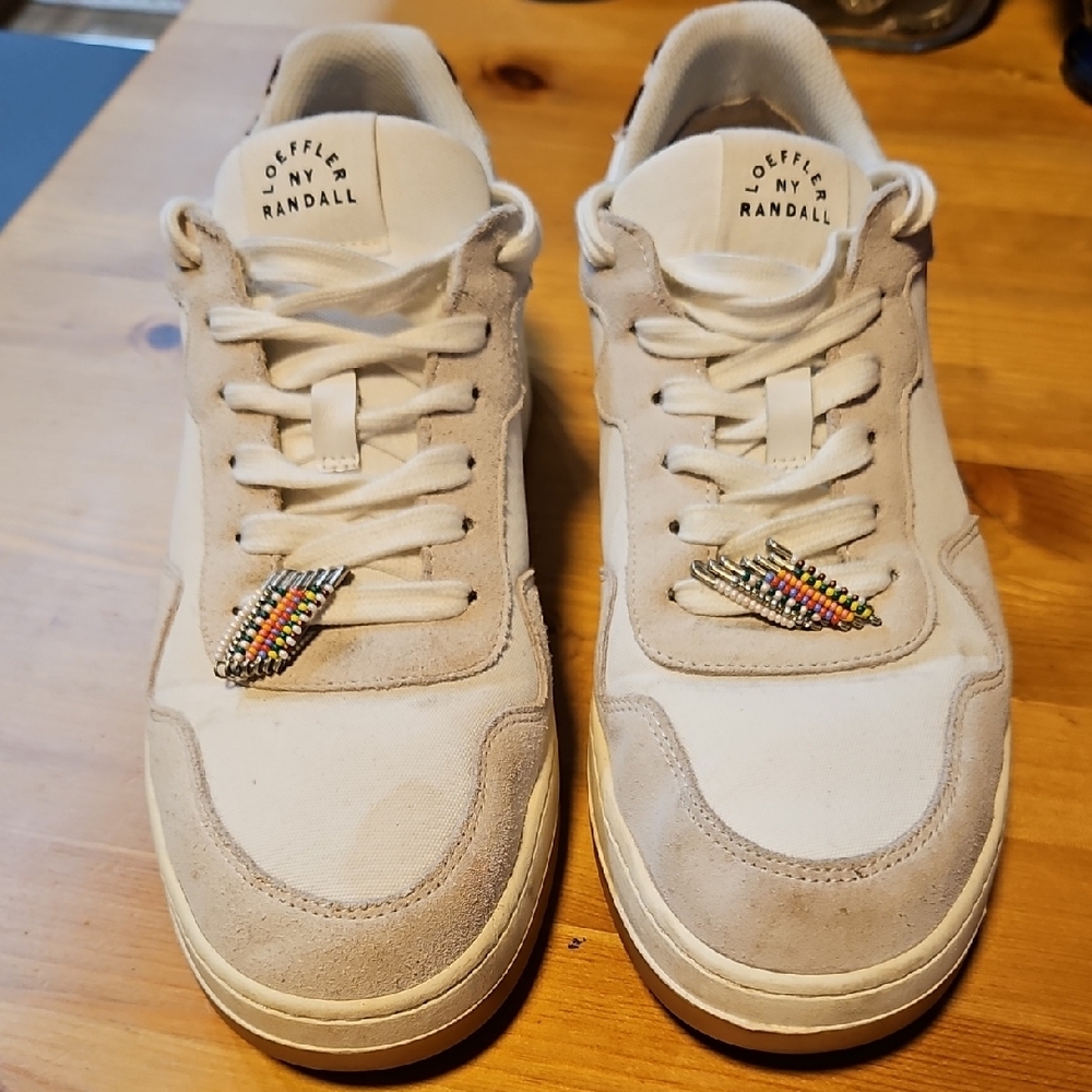 Loeffler Randall Women's Cream Sneakers with Beaded Detail